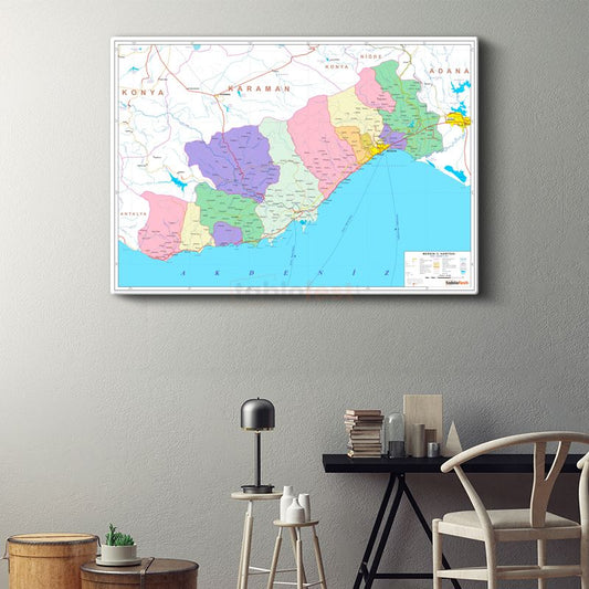 Mersin - İl Haritası Kanvas Tablo
