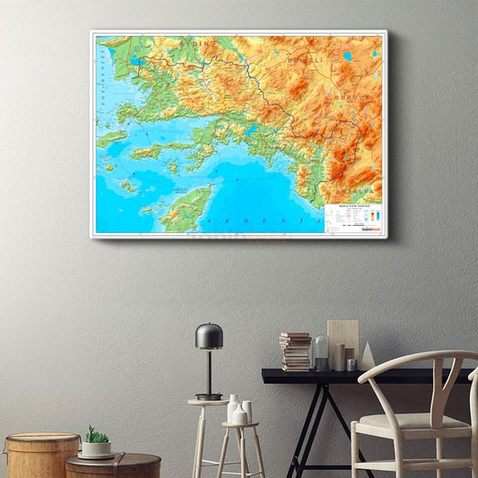 Muğla - Fiziki Haritası Kanvas Tablo