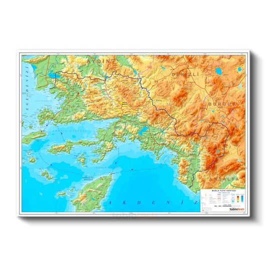 Muğla - Fiziki Haritası Kanvas Tablo