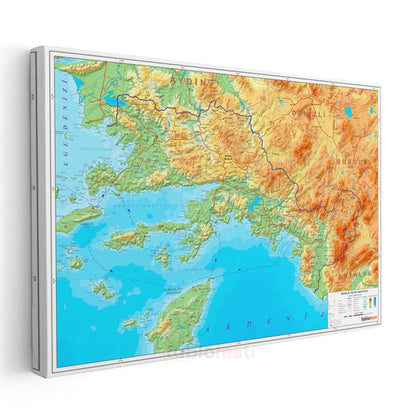 Muğla - Fiziki Haritası Kanvas Tablo