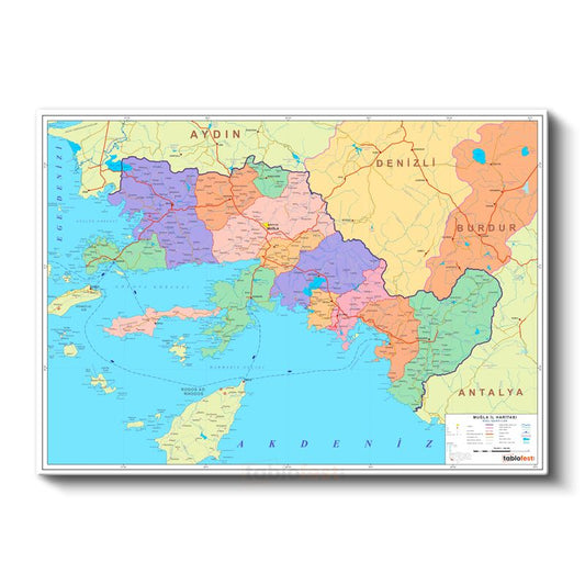 Muğla - İl Haritası Kanvas Tablo