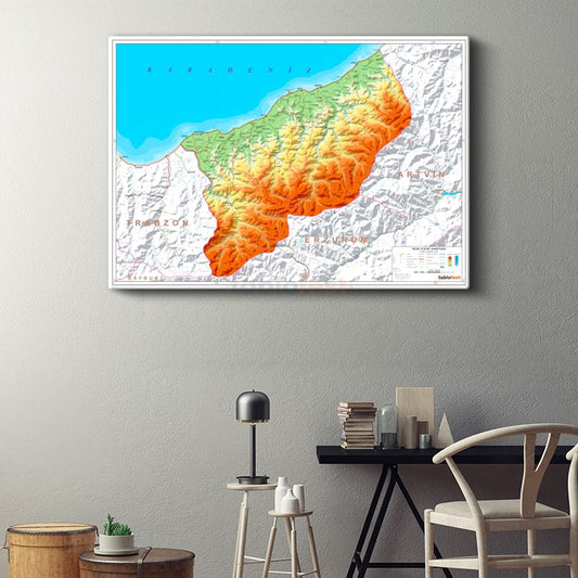 Rize - Fiziki Haritası Kanvas Tablo