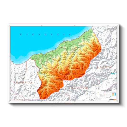 Rize - Fiziki Haritası Kanvas Tablo