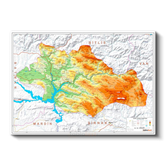 Siirt - Fiziki Haritası Kanvas Tablo