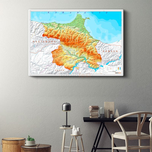 Sinop - Fiziki Haritası Kanvas Tablo