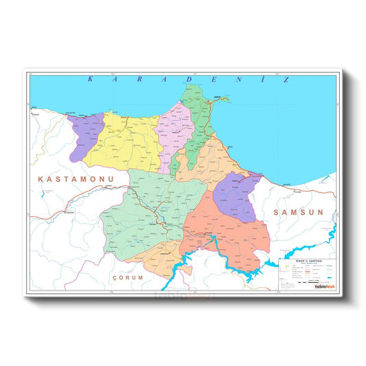 Sinop - İl Haritası Kanvas Tablo