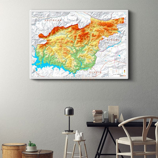 Tunceli - Fiziki Haritası Kanvas Tablo