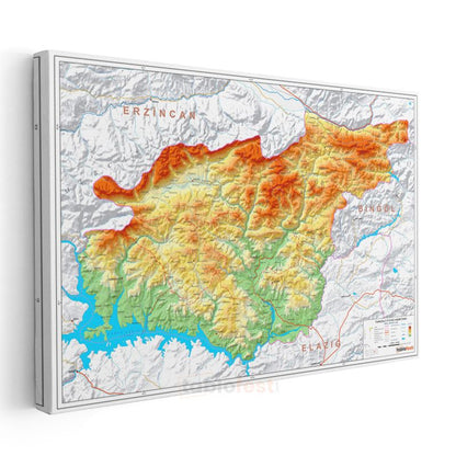 Tunceli - Fiziki Haritası Kanvas Tablo