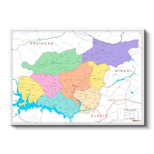 Tunceli - İl Haritası Kanvas Tablo