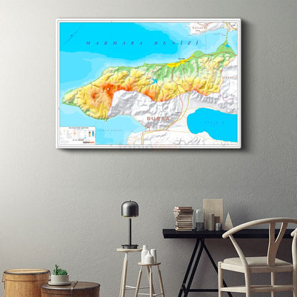 Yalova - Fiziki Haritası Kanvas Tablo