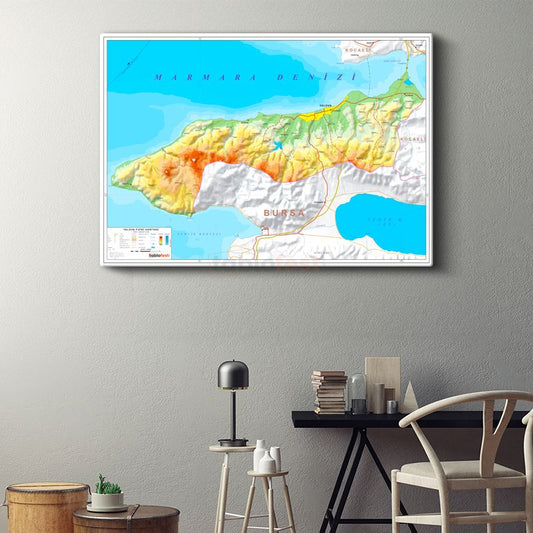 Yalova - Fiziki Haritası Kanvas Tablo