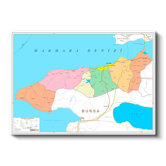 Yalova - İl Haritası Kanvas Tablo