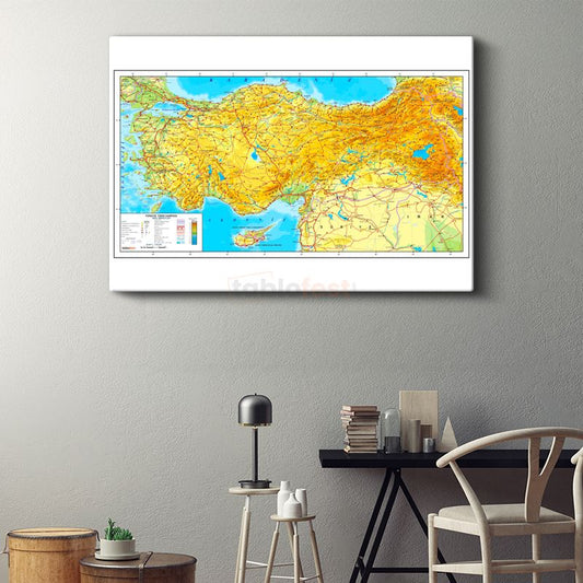 Türkiye - Fiziki Haritası Kanvas Tablo