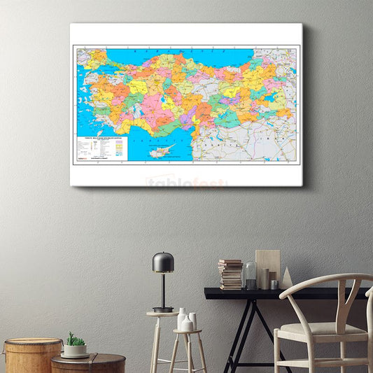Türkiye - Siyasi Haritası Kanvas Tablo