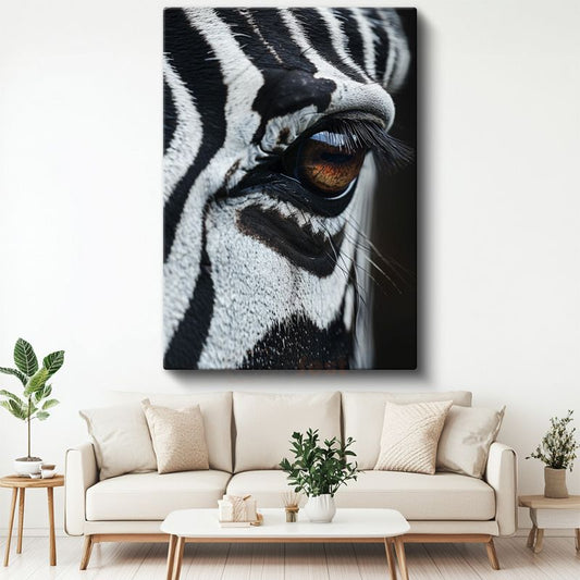 Zebra Gözü - Siyah Beyaz Desenlerde Kahverengi Bakış Kanvas Tablo