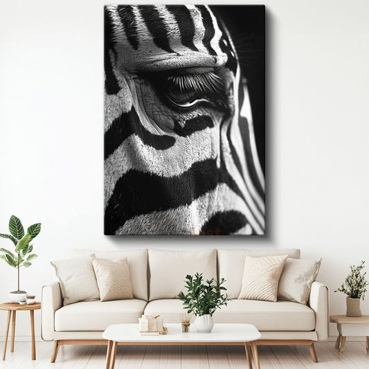 Zebra Gözü - Siyah Beyaz Desenlerde Keskin Bakış Kanvas Tablo