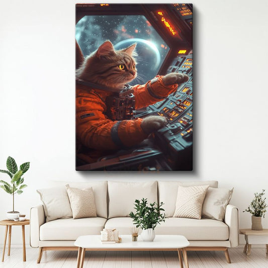 Astronot Kedi - Uzay Gemisi Kontrol Panelinde Macera Kanvas Tablo