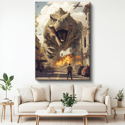 Şehir İstilacısı T-Rex - Tarih Öncesi Devin Korkunç Kükreyişi Kanvas Tablo