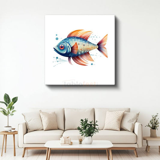Mavi Balık Portresi - Minimalist Tarzda Okyanus Mücevheri Kanvas Tablo