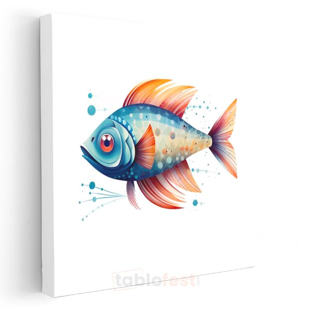 Mavi Balık Portresi - Minimalist Tarzda Okyanus Mücevheri Kanvas Tablo