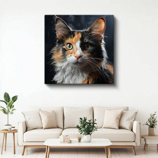 Üç Renkli Kedi Portresi - Derin Bakışların Gerçekçi Yansıması Kanvas Tablo