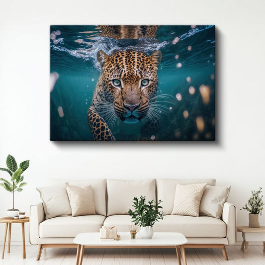 Su Altı Leoparı - Mavi Derinliklerde Benekli Avcı Kanvas Tablo