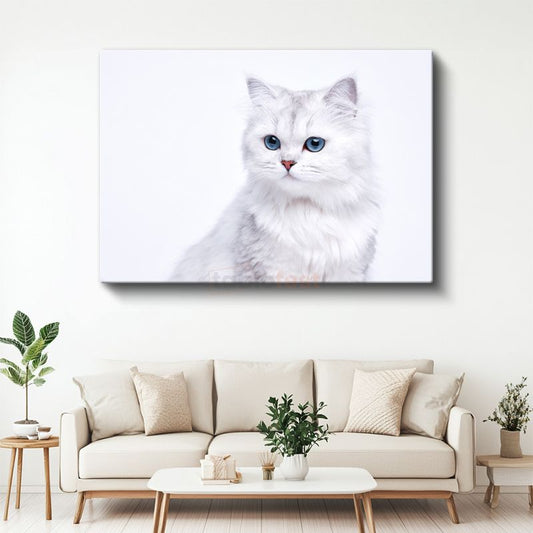 Beyaz Kedi - Mavi Gözlerin Saf Güzelliği Kanvas Tablo