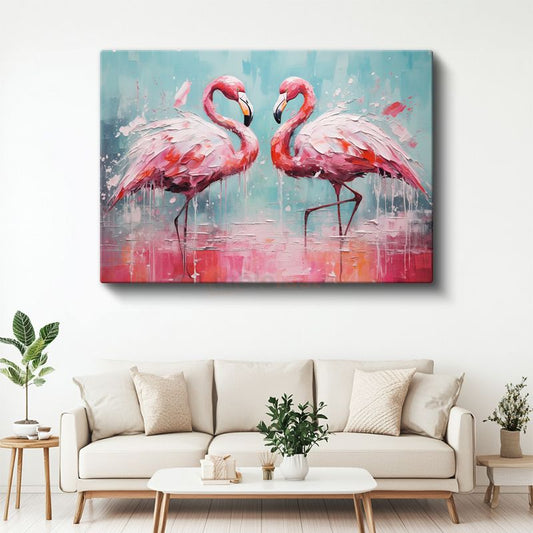 Flamingo İkilisi - Pembe Zarafetin Soyut Dansı Kanvas Tablo