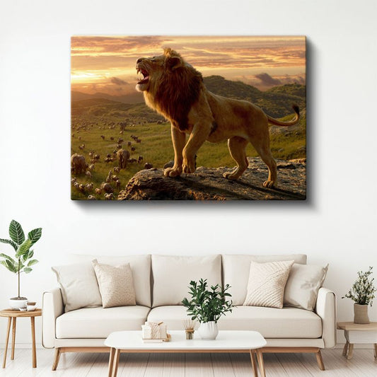 Savana Kralı - Gün Batımında Kükreyen Aslan Kanvas Tablo