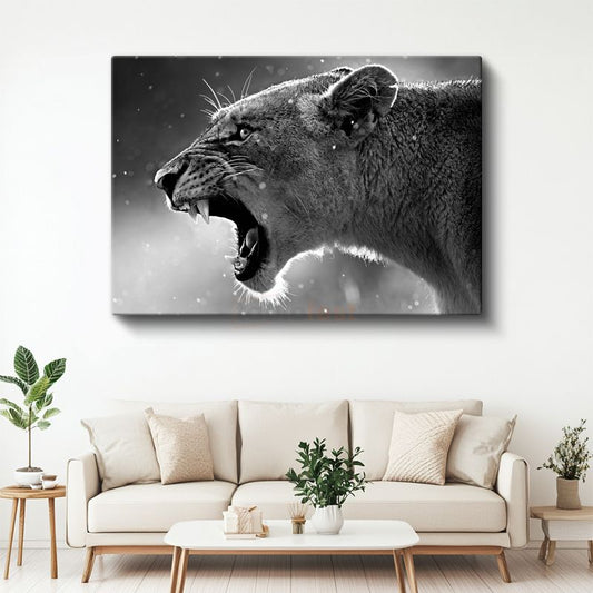 Kükreyen Aslan - Vahşi Doğanın Güçlü Sesi Kanvas Tablo