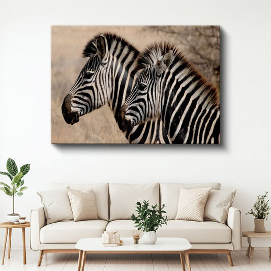 Çizgili İkili - Yan Yana Zebra Portresi Kanvas Tablo
