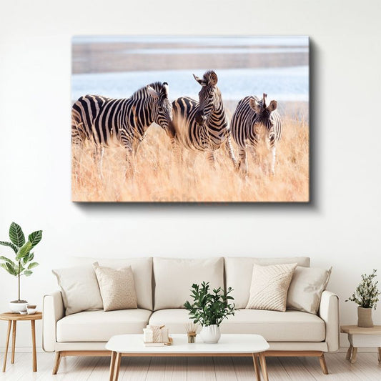 Zebra Üçlüsü - Savana Otlarında Çizgili Güzellik Kanvas Tablo