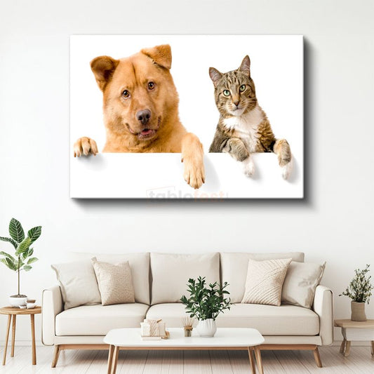 Dostluk Köprüsü - Kedi ve Köpek İkilisi Kanvas Tablo