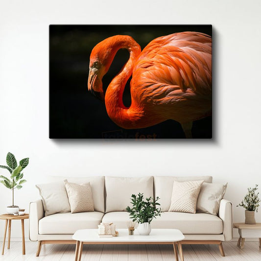 Flamingo Portresi - Turuncu Tüylerin Zarif Kıvrımları Kanvas Tablo