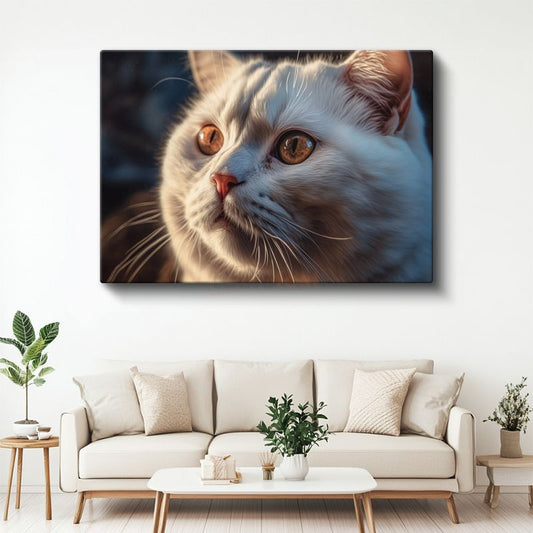 Kedi Gözleri - Beyaz Güzelliğin Derin Bakışı Kanvas Tablo