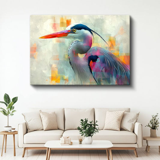 Renkli Balıkçıl - Modern Sanat Esintili Kuş Portresi Kanvas Tablo