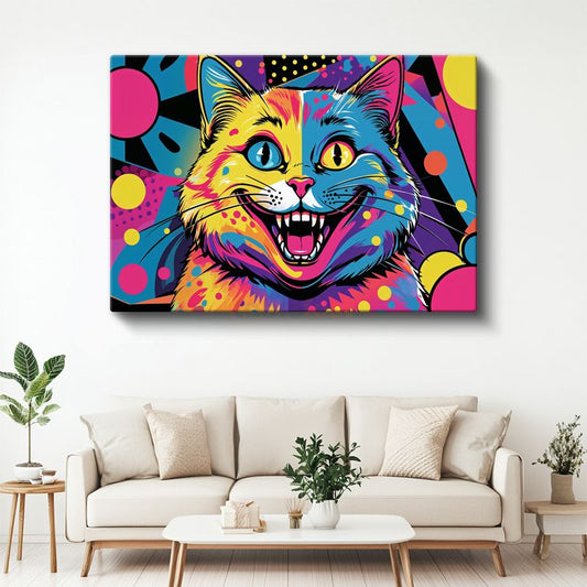 Pop-Art Kedi - Renkli Çılgın Bakış Kanvas Tablo