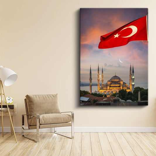 Sultanahmet Camii - Türk Bayrağı Eşliğinde Kanvas Tablo