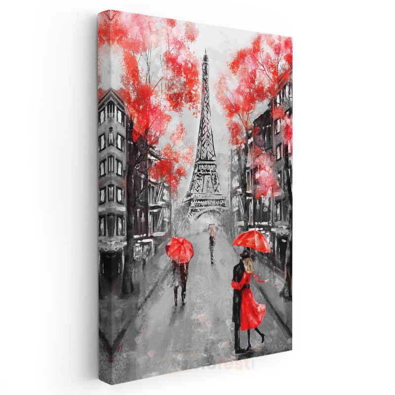 Paris Sokakları - Kırmızı Detaylar Kanvas Tablo