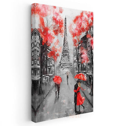 Paris Sokakları - Kırmızı Detaylar Kanvas Tablo