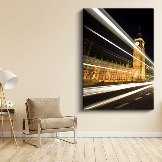 Big Ben - Gece Işık İzleri Kanvas Tablo