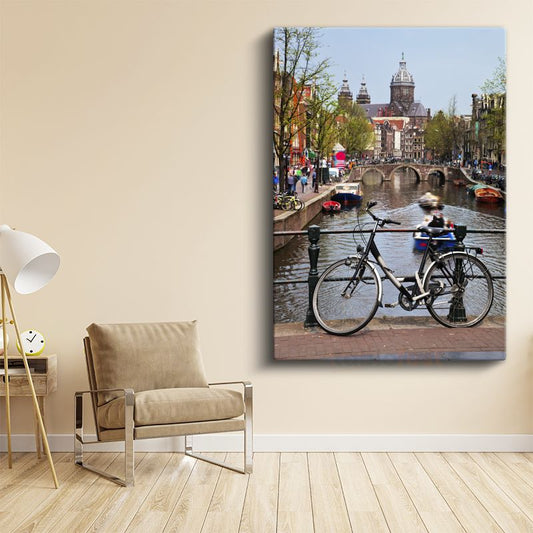 Amsterdam Kanalları - Bisiklet ve Köprüler Kanvas Tablo