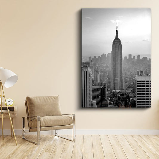 Empire State - Siyah Beyaz Siluet Kanvas Tablo