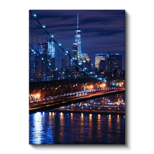 Brooklyn Köprüsü - Gece Işıklarında New York Kanvas Tablo
