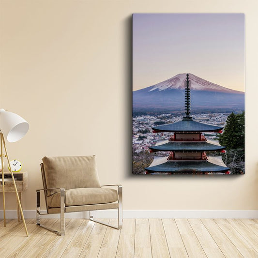 Japon Pagodası - Fuji Dağı Manzaralı Tapınak Kanvas Tablo