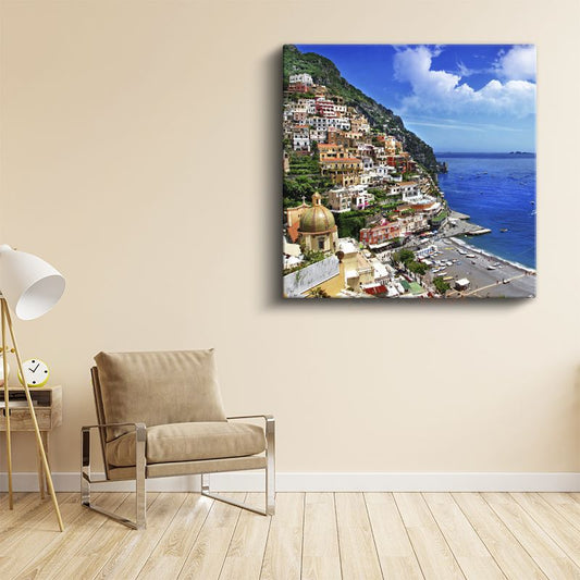 Positano Kıyıları - Renkli Evler ve Mavi Deniz Kanvas Tablo