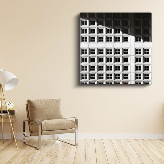 Minimalist Cephe - Siyah Beyaz Pencere Desenleri Kanvas Tablo