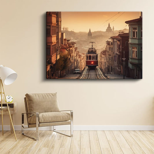 Nostaljik Tramvay - İstanbul Yokuşlarında Kanvas Tablo