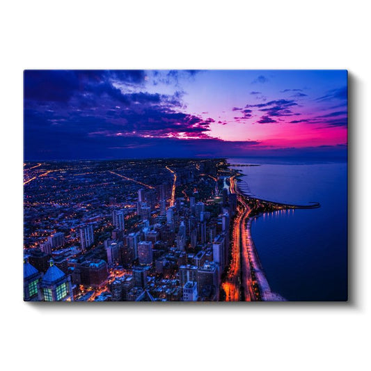 Chicago Manzarası - Gece Işıklarında Şehir Kanvas Tablo