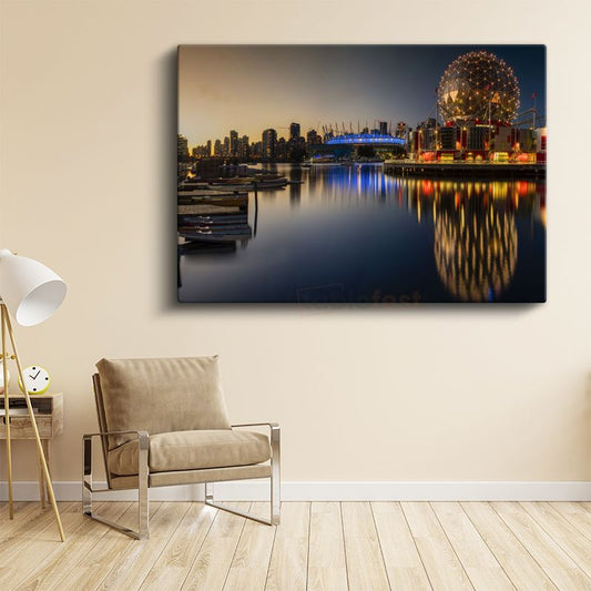Vancouver Gece Panoraması - Işıltılı Şehir Silueti Kanvas Tablo
